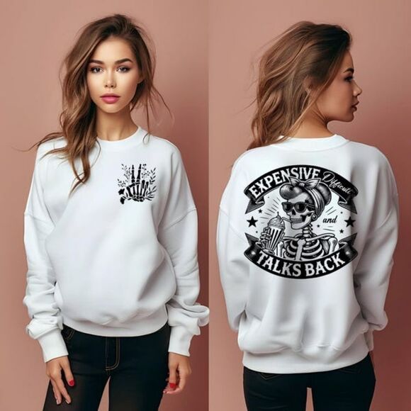 White long sleeve shirt with graphic skull design. - Picture 1 of 1